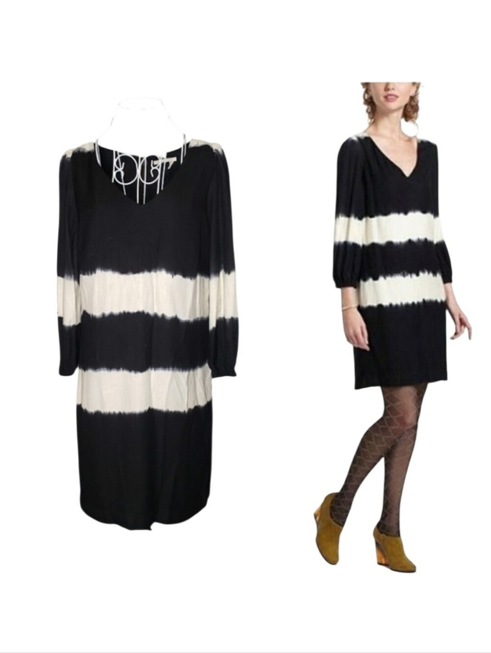 Anthropolgie Floreat Inkwash Black & White Tie Dye Shift Dress Size 2